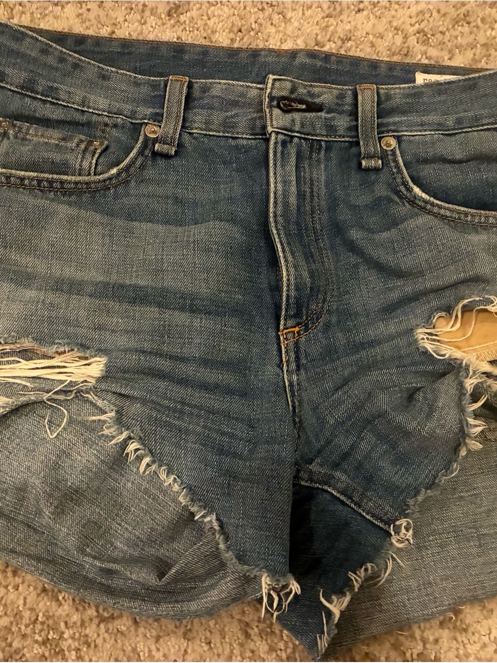-Low Rise Dre Rag and Bone Distressed Denim Shorts - Blue